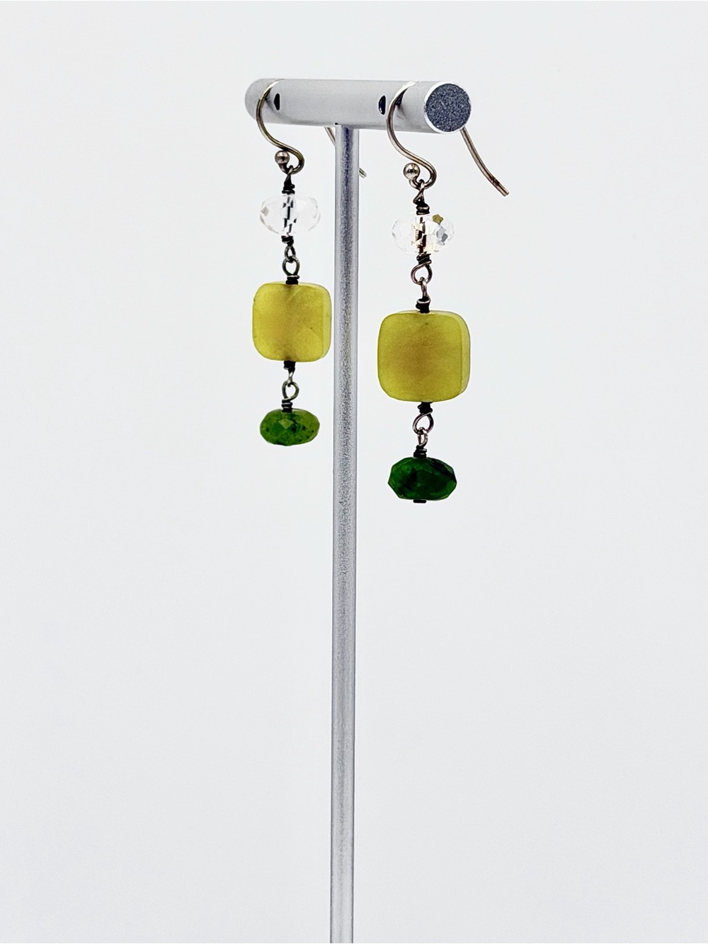 Silpada Sterling Silver Canadian & Olive Jade w/Crystal Bead Drop Earrings - Picture 3 of 11